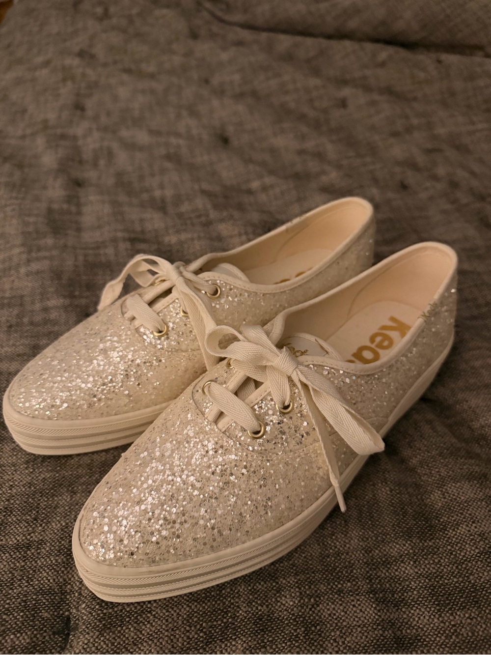Keds Glitter Lace-Up Platform Sneakers - Cream/White